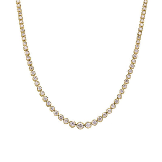14k Yellow Gold Crown Prong Graduated Diamond Tennis Necklace 5.15ctw
