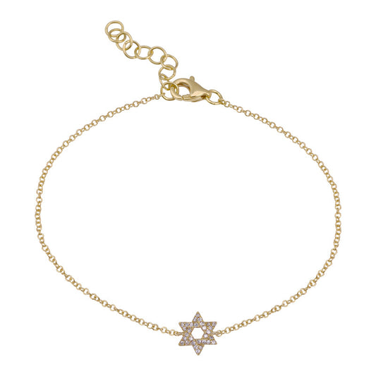 14k Yellow Gold Star of David Diamond Chain Bracelet
