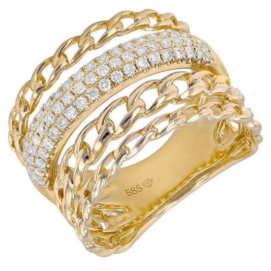 14k Yellow Gold Wide Diamond Link Ring