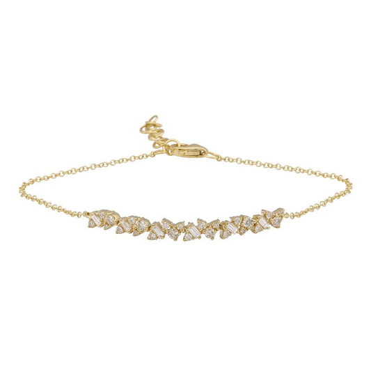 14k Yellow Gold Multi Shape Diamond Chain Bracelet