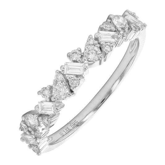 14k White Gold Alternating Multi Shape Diamond Band .35ctw