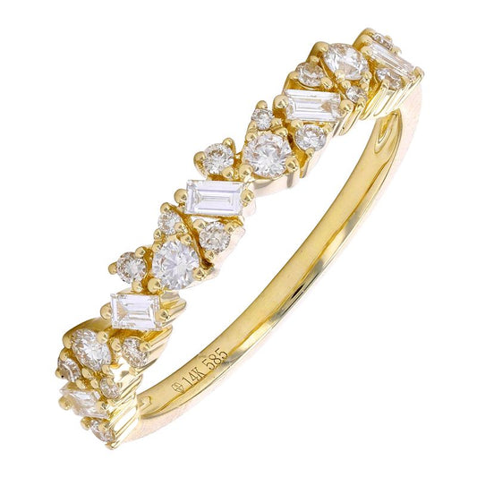 14k Yellow Gold Alternating Multi Shape Diamond Band .35ctw
