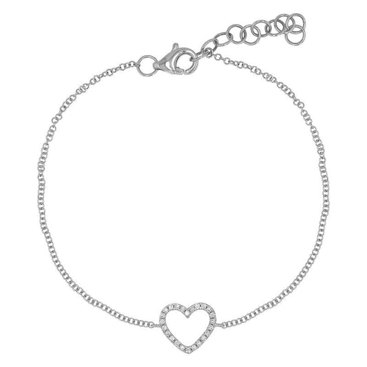 14k White Gold Open Heart Diamond Chain Bracelet