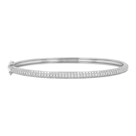14k White Gold Pave Diamond Dome Bangle 1.35ctw