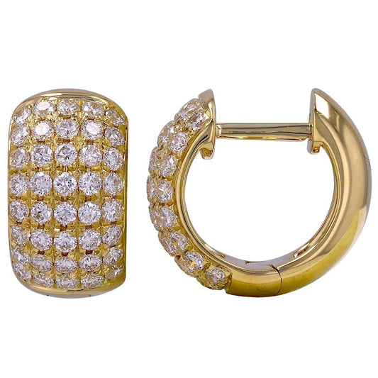 14k Yellow Gold Diamond Dome Huggie Earrings 12mm