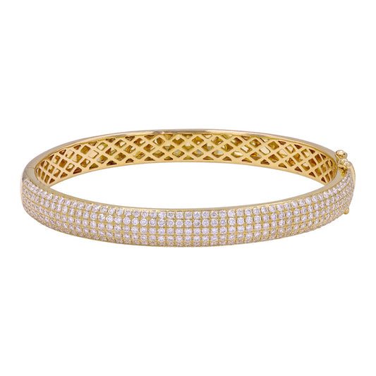 14k Yellow Gold Dome Pave Diamond Bangle 2.80ctw