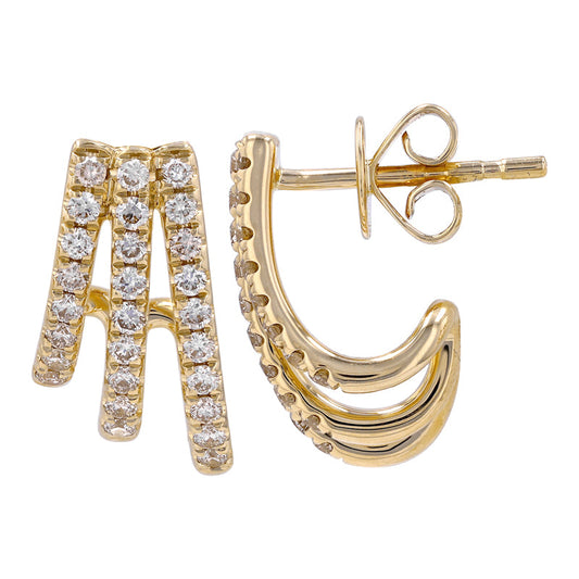 14k Yellow Gold Three Row Graduated Diamond Caged Lobe Earrings