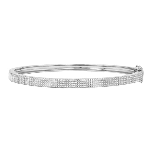 14k White Gold Four Row Pave Diamond Bangle .65ctw