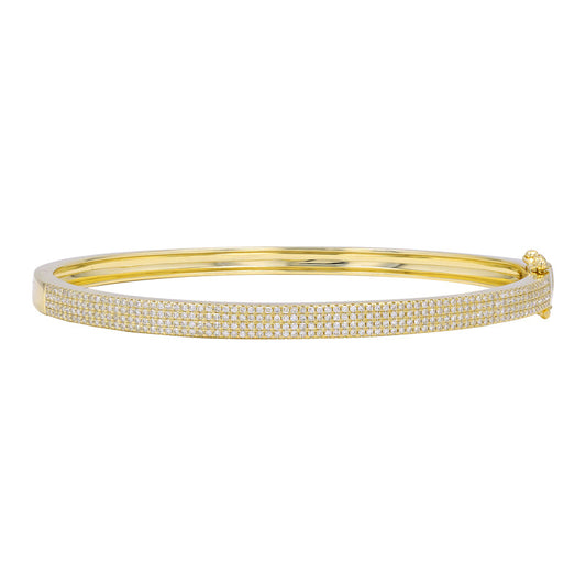 14k Yellow Gold Four Row Pave Diamond Bangle .65ctw