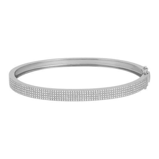 14k White Gold Five Row Pave Diamond Bangle .85ctw