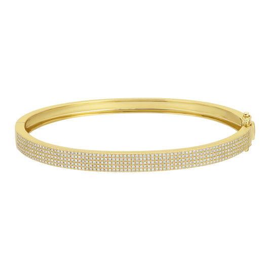 14k Yellow Gold Five Row Pave Diamond Bangle .85ctw