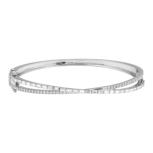 14k White Gold Crossover Diamond Bangle 1.35ctw
