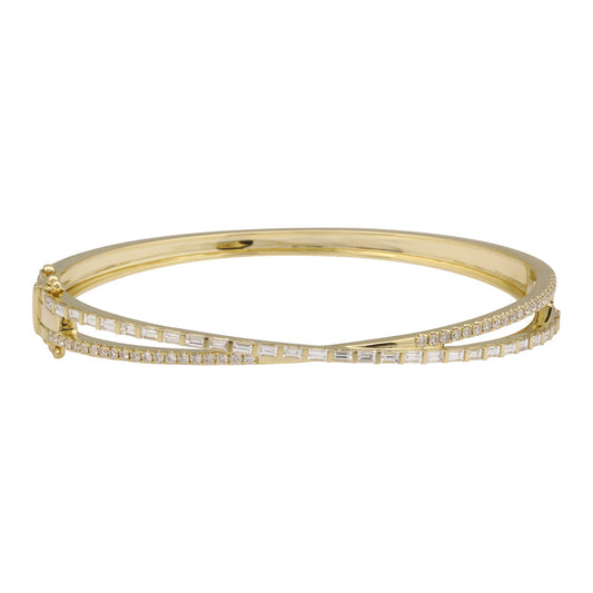 14k Yellow Gold Crossover Diamond Bangle 1.35ctw