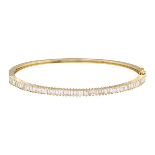 14k Yellow Gold Vertical Baguette Diamond Bangle 1.15ctw