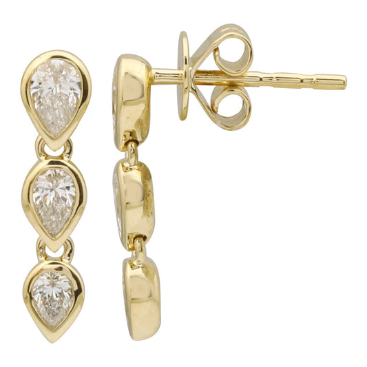14k Yellow Gold Pear Diamond Bezel Drop Earrings