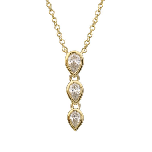 14k Yellow Gold Three Pear Diamond Bezel Necklace