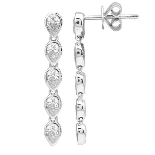 14k White Gold Pear Bezel Diamond Drop Earrings 1.00ctw