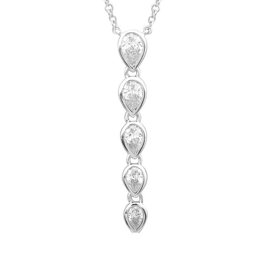 14k White Gold Five Stone Pear Bezel Diamond Necklace