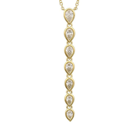 14k Yellow Gold Seven Stone Pear Diamond Bezel Drop Necklace
