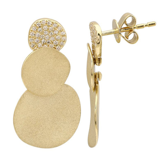 14k Yellow Gold Sparkle Pave Diamond Satin Disc Earrings