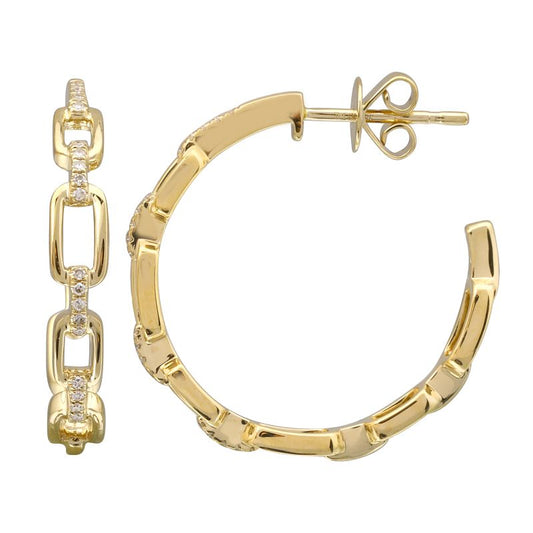14k Yellow Gold Link Diamond Hoop Earrings 24mm