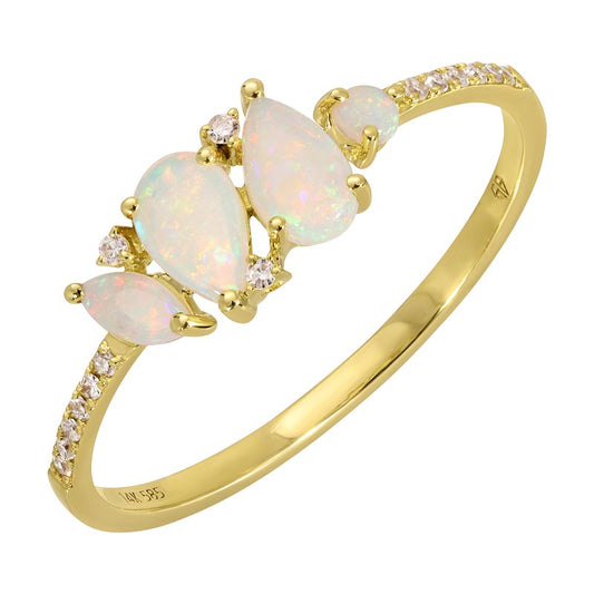 14k Yellow Gold Multi Shape Opal & Diamond Ring