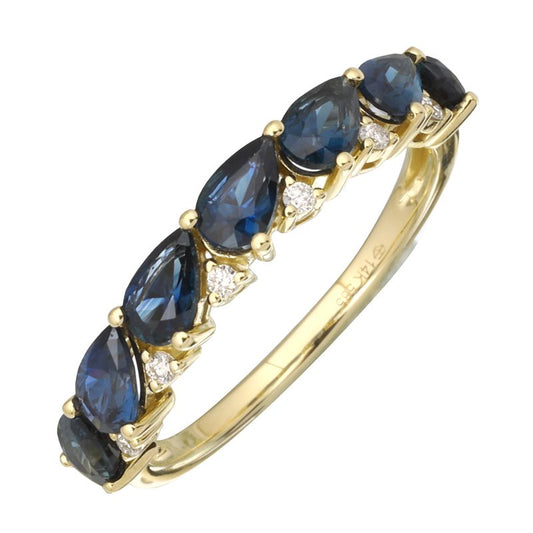 14k Yellow Gold Pear Sapphire Diamond Ring