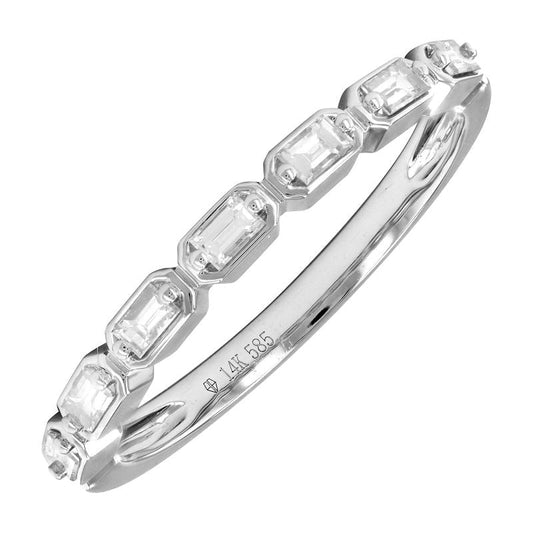 14k White Gold Horizontal Baguette Bezel Diamond Band .20ctw