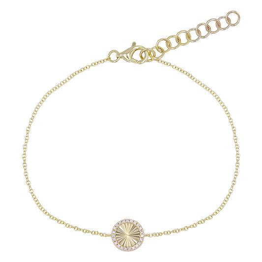 14k Yellow Gold Fluted Disc Diamond Chain Bracelet