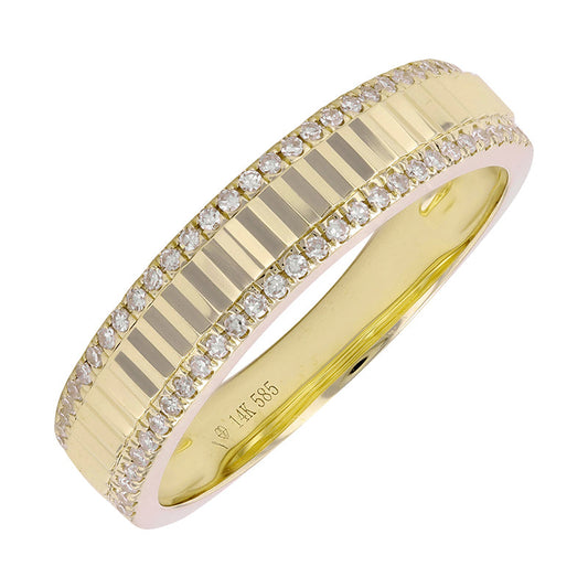 14k Yellow Gold Fluted Diamond Border Ring