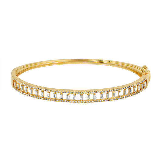 14k Yellow Gold Spaced Baguettes Diamond Bangle .95ctw