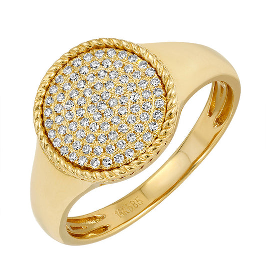 14k Yellow Gold Round Diamond Signet Ring