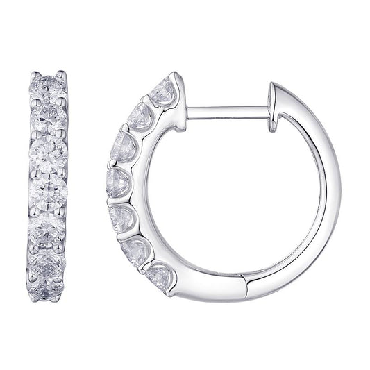 14k White Gold Diamond Hoop Earrings 18.5mm
