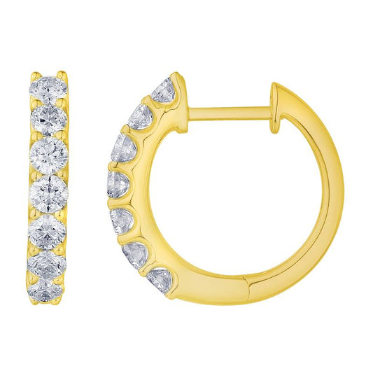 14k Yellow Gold Diamond Hoop Earrings 18.5mm