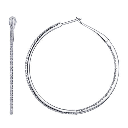 14k White Gold Inside Out Diamond Hoop Earrings 40mm