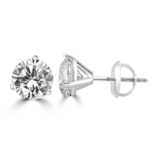 14k White Gold 2.70ctw Lab Grown Round Diamond Stud Earrings