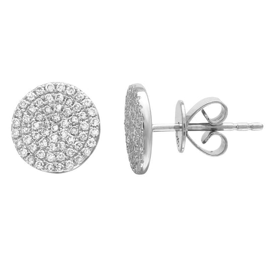 14k White Gold Pave Diamond Circle Stud Earrings 9mm