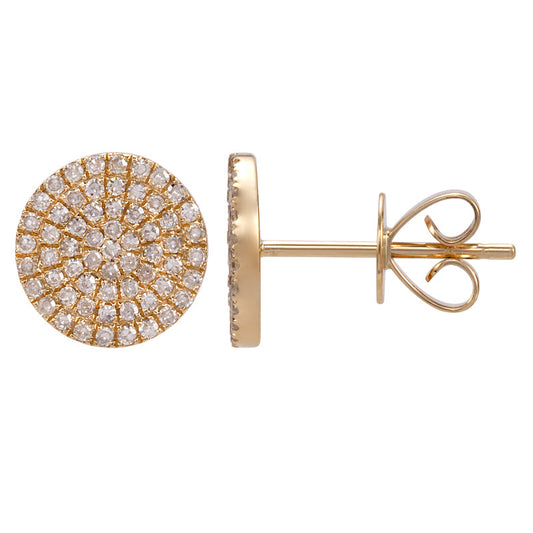 14k Yellow Gold Pave Diamond Circle Stud Earrings 9mm