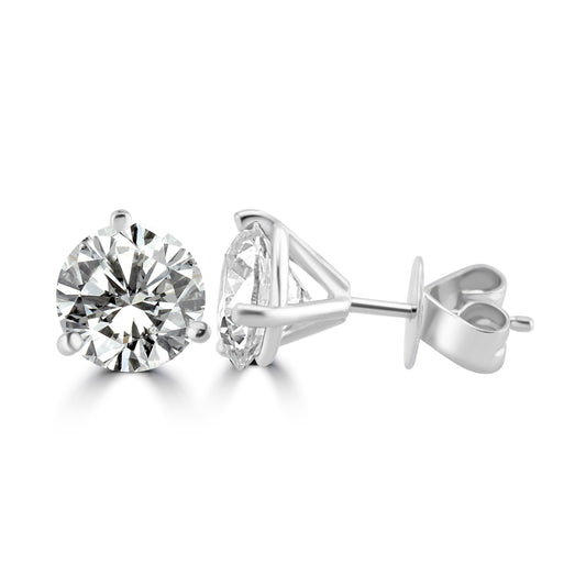 14k White Gold 3.00ctw Lab Grown Round Diamond Stud Earrings
