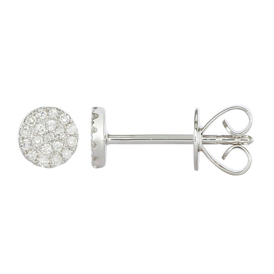 14k White Gold Mini Pave Diamond Circle Stud Earrings 5mm