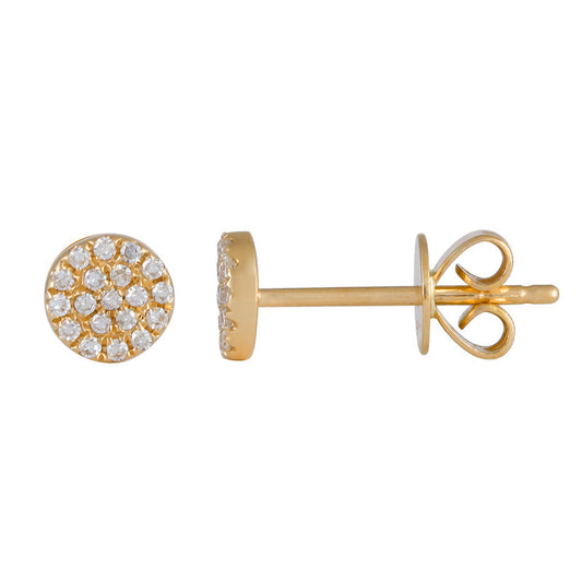 14k Yellow Gold Mini Pave Diamond Circle Stud Earrings 5mm