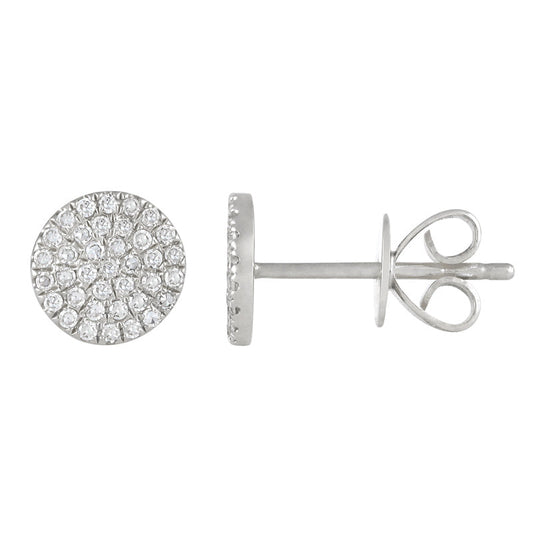 14k White Gold Pave Diamond Circle Stud Earrings 7mm
