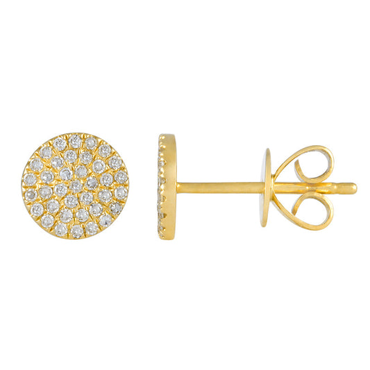 14k Yellow Gold Pave Diamond Circle Stud Earrings 7mm