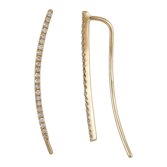 14k Yellow Gold Diamond Curved Ear Crawler 24mm
