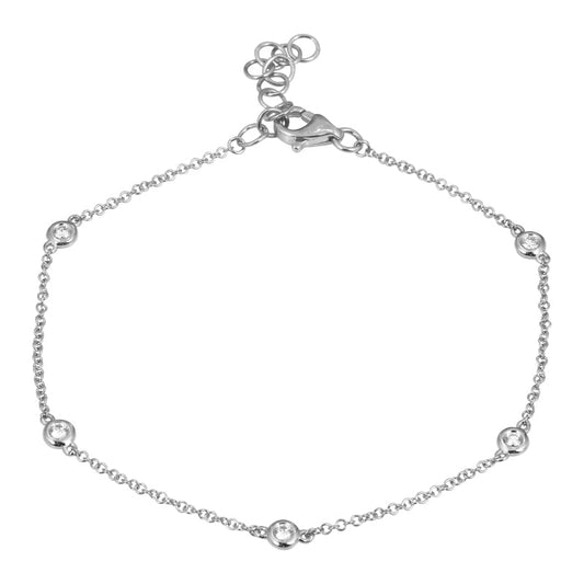 14k White Gold Five Diamond By Yard Bezel Bracelet