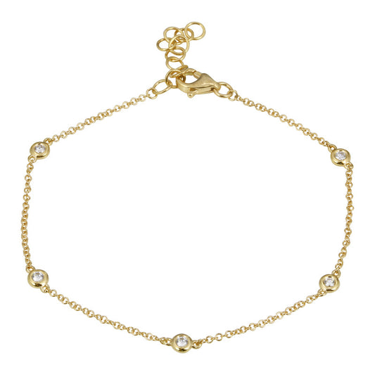 14k Yellow Gold Five Diamond By Yard Bezel Bracelet