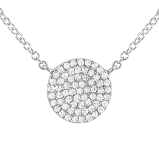 14k White Gold Pave Diamond Circle Necklace 8mm