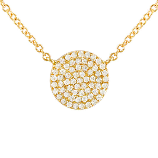 14k Yellow Gold Pave Diamond Circle Necklace 8mm