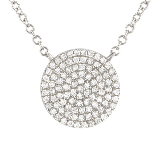 14k White Gold Pave Diamond Circle Necklace 10mm