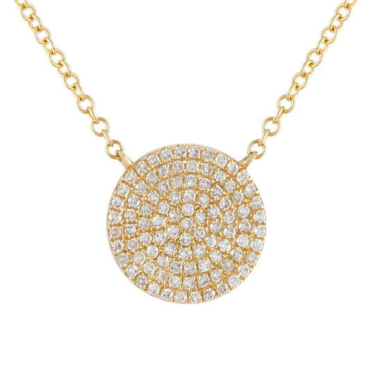 14k Yellow Gold Pave Diamond Circle Necklace 10mm
